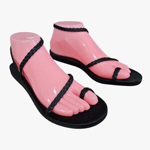 ANCIENT GREEK SANDALS Black Jelly Braided Strappy Flat Sandals 38/7